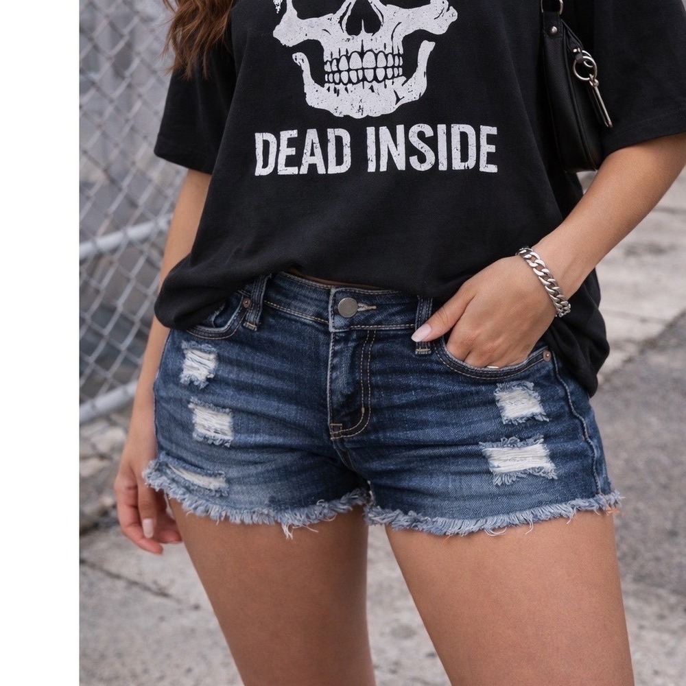 Wet‎ Seal Y2K Distressed Low Rise Denim Shorts Dark Wash Frayed Hem Size 9